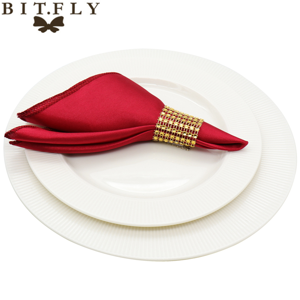 

50pcs 30cm Table Napkins cloth Square Satin Fabric Napkin Pocket Handkerchief for Wedding birthday home party Hotel gold white