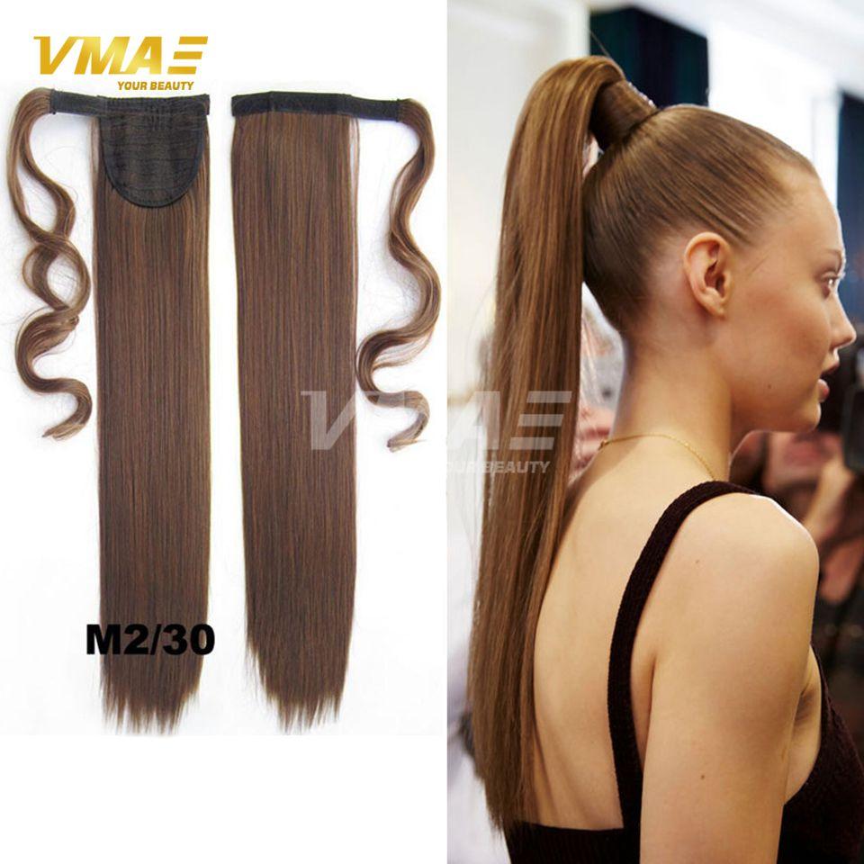 

Women Natural Straight Clip In Ponytails Fashion Fake Hair 22"" 55cm Long Magic Paste Synthetic Ponytail Hair Free DHL Fast Shipping, M27/613