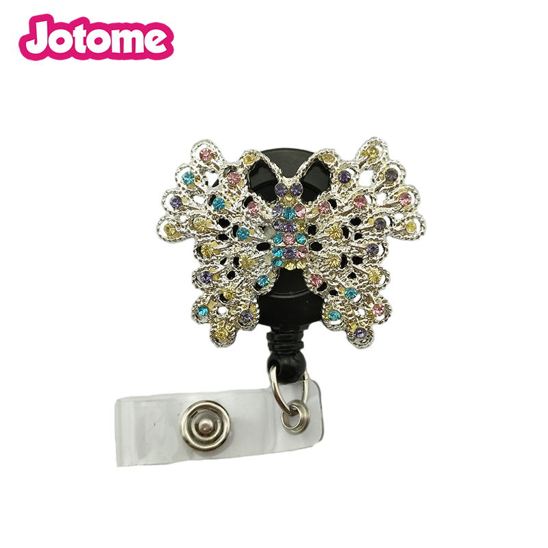 50PCS/Lot Simple Butterfly Brooch ID Name Card Yoyo Retractable Id Badge Reel Holder Clip-image-414315614