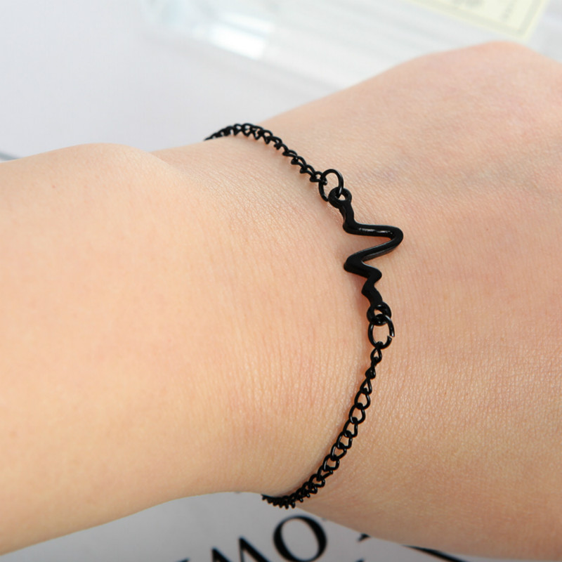

Heartbeat Link Bracelets Women Electrocardiogram Chain Bracelets Heartbeat Wave Bracelet Gold Silver Balck Fashion Jewelry Gift