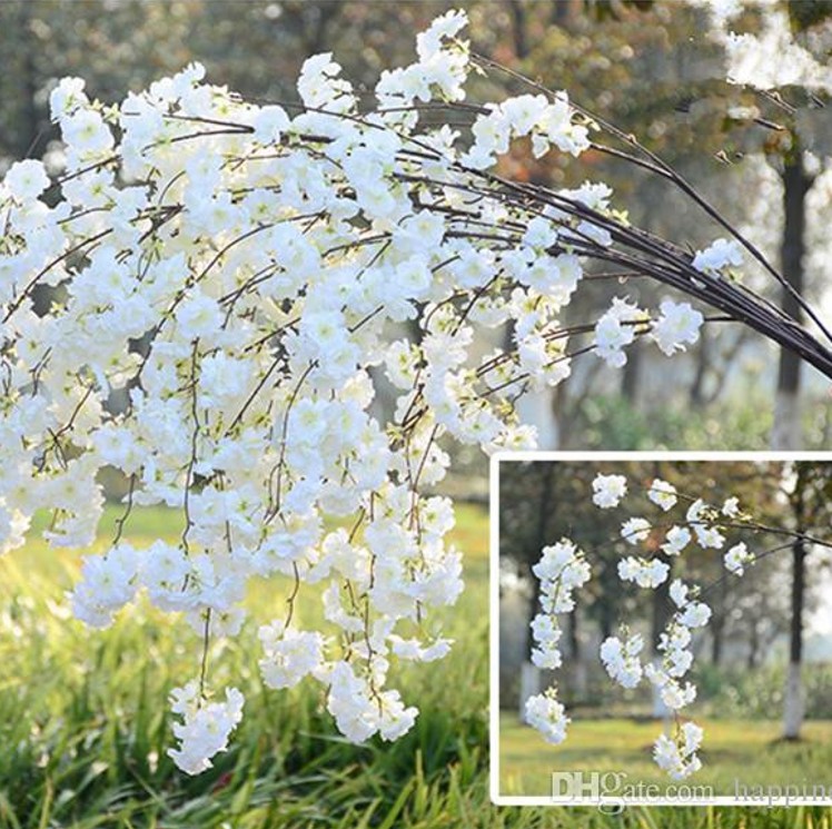 

100p Artificial Cherry Blossom Branch Flower Wall Hanging Sakura 140cm for Wedding Centerpieces Artificial Decorative Flowers, As the picture