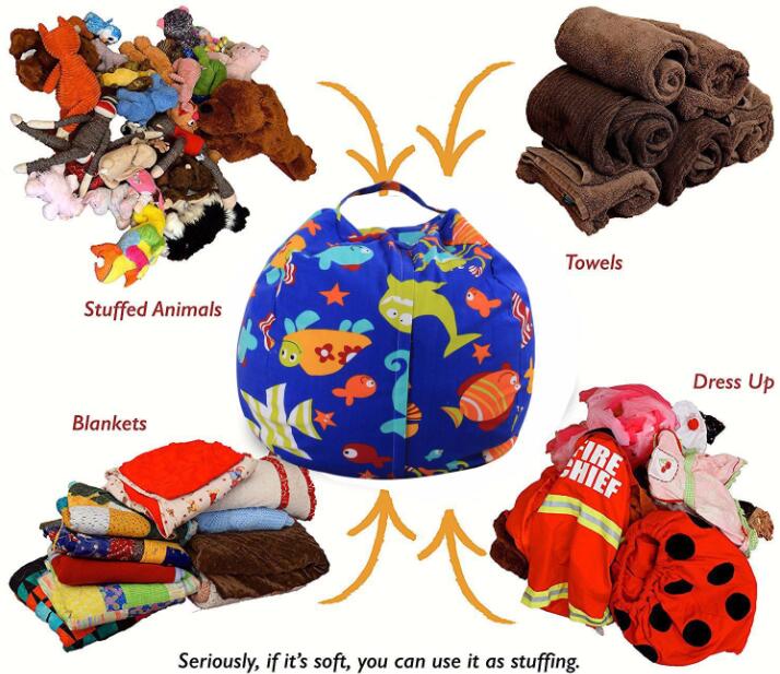 

18 inches Kids INS Stuffed Animal Toys Bean Bag Storage Pouch Soft Stripe Chair Portable Clothes canvas stripe Storage Bean Bag BY0056, As photo