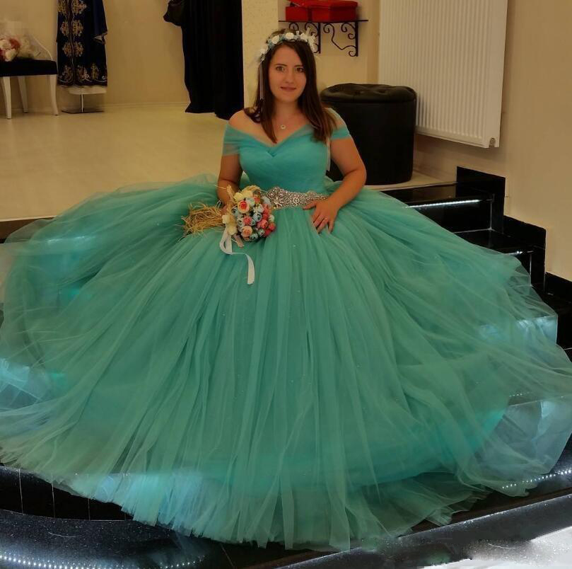 

Sexy Off Shoulder 2019 Quinceanera Dresses Floor Length Draped Waist Shinning Beadings Debutante Dresses Turquoise Evening Prom Dresses, Blue