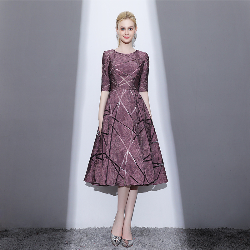 

Elegant Mother of the Bride Dresses Half Sleeves Zipper Back Tea Length Fall Winter Wedding guest Dresses Cheap Burgundy,Ivory,Red
