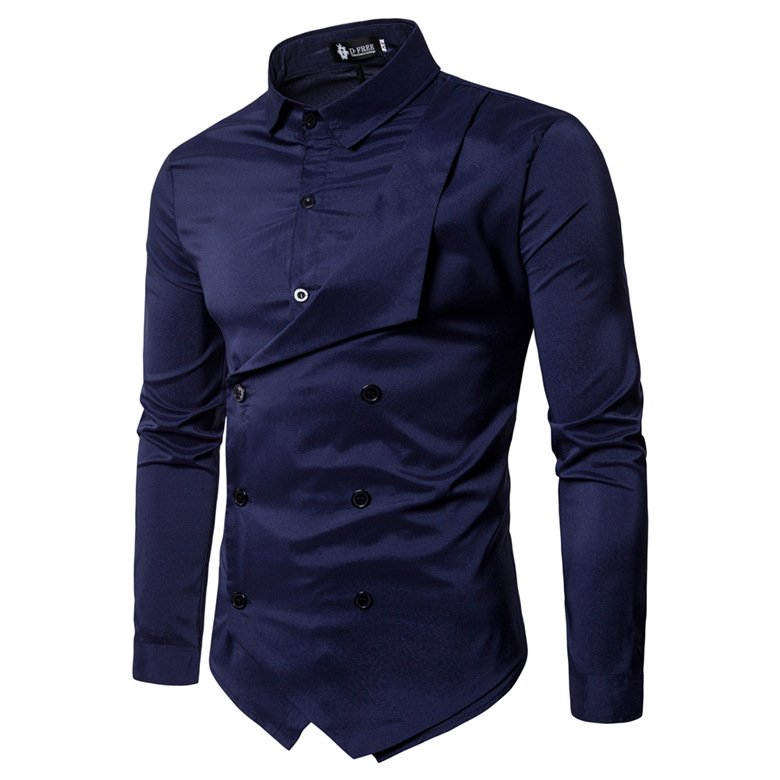 

Men Shirt Spring New Brand Men 'S Slim Fit Dress Shirt Male Long Sleeves Fake Two Casual Shirt Camisa Masculina, White;black