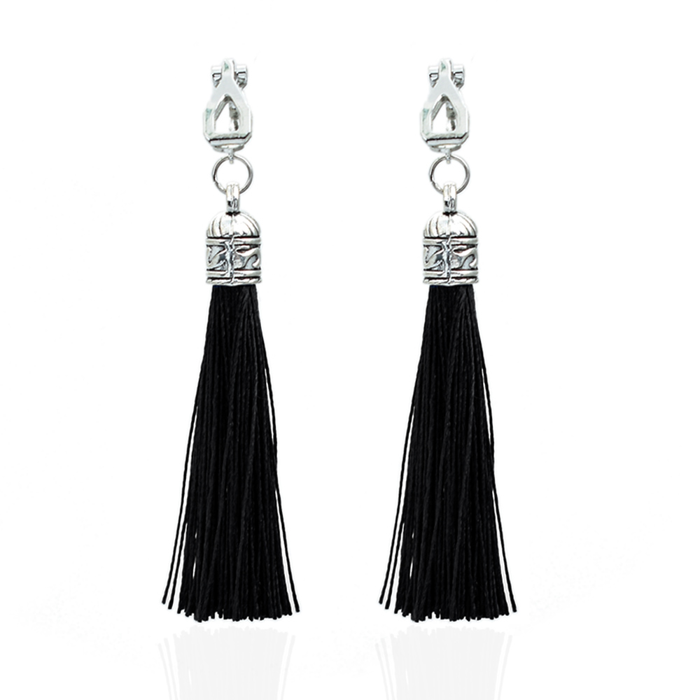 1 pares de tela pendientes oreja con rayas blancas azul negro de tela pendiente