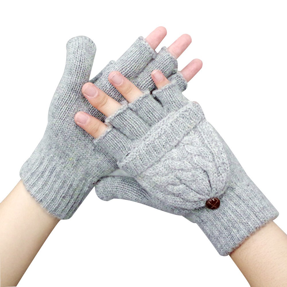 

Women Thick Male Fingerless Gloves Winter Exposed Finger Mittens Knitted Warm Flip Half Finger
