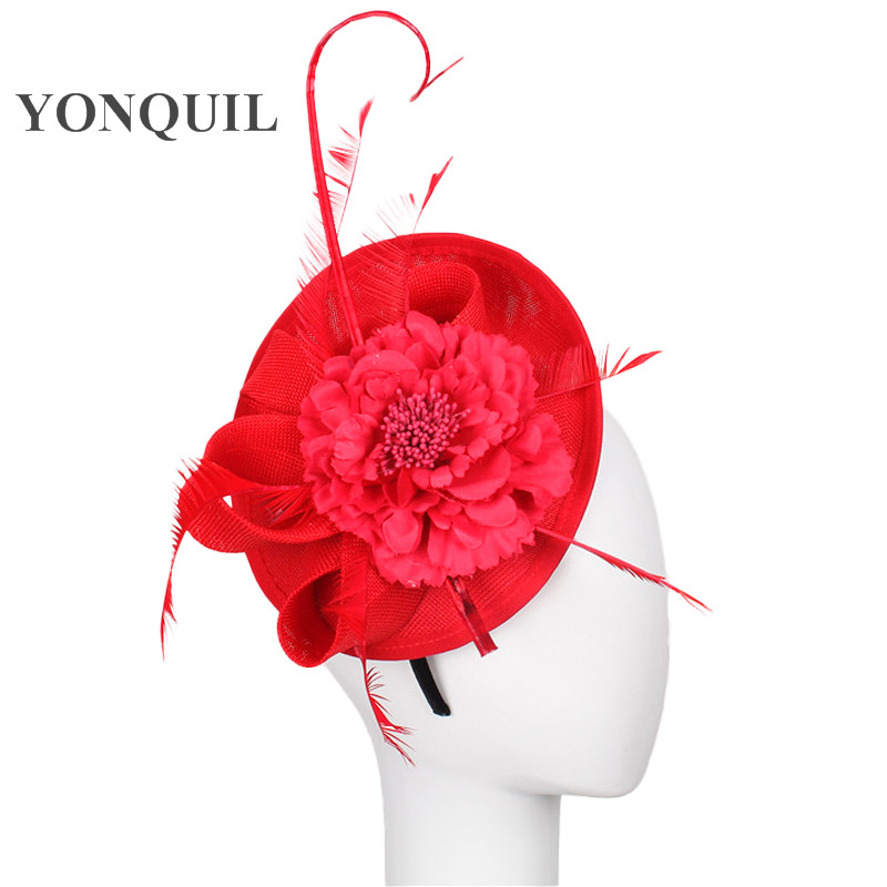 

Multiple Colors Imitation Sinamay headwear Fascinator Base with ostrich quill adorned millinery party feather&flower hat wedding accessories