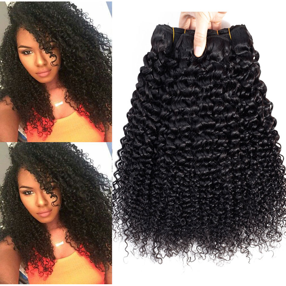 

Brazilian Kinky Curly Human Hair Weave 3 or 4 Bundles 10A Unprocessed Peruvian Malaysian Indian Deep Curly Virgin Human Hair Extensions, Natural color