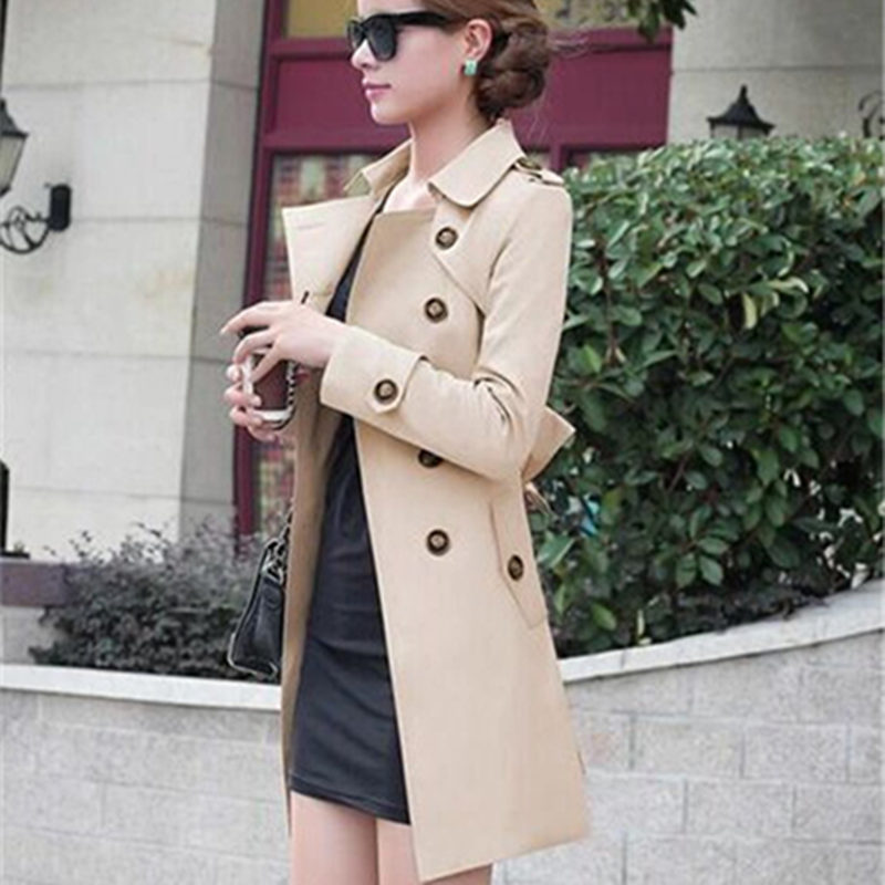 2018 nouvelle mode chaude Vente chaude Femme Charme Slim Charme Double tranchée longue Tranchée Turn Collier Solide Motif Trench TR050