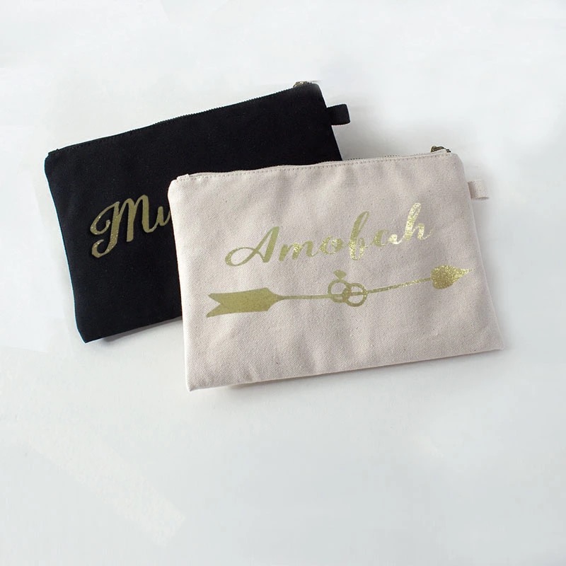 

personalized Ivory Canvas cosmetic bags bridesmaid gifts makeup bag wedding favors for guests 5pcs lot free shipping wholesales, Beige