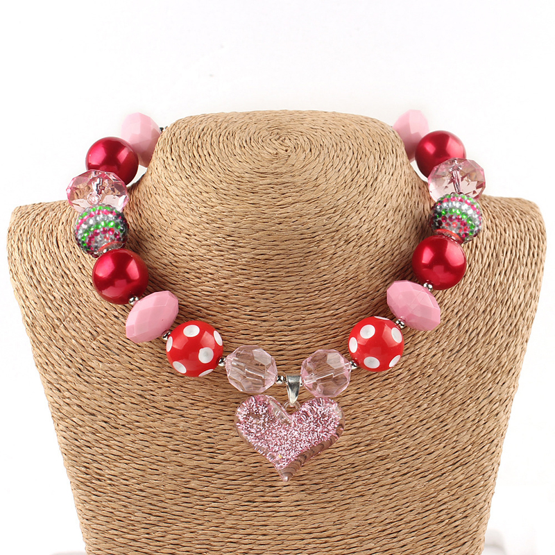 

Pink Sweet Heart Chunky Necklace Kids girls lovely bubblegum beaded jewelry babies baby girl fashion accessories 2 Colors Z11, As photo