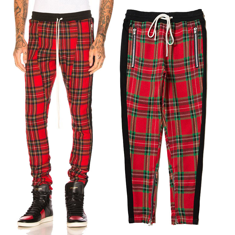 2018 New Fear Of God Pantalons de survêtement à carreaux Hommes Femmes 1: 1 Casual Cordon de serrage Taille Skinny Pantalon Zipper Fear Of God Pa