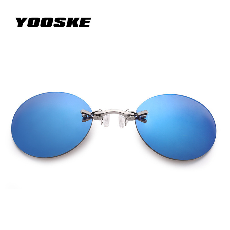 

YOOSKE Small Round Clip On Nose Sunglasses Men Vintage Mini Round Sun Glasses Hacker Empire Matrix Rimless Sunglass