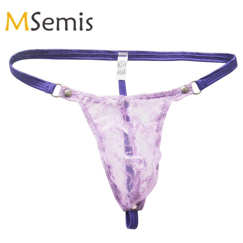 

MSemis Men Sissy Lingerie Gay Men Jockstrap Underwear Mesh Lace Floral G-string Thong Underwear Strap T-back Low-rise Underpants, Black