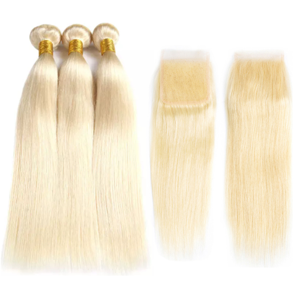 

Malaysian Virgin Hair Bundles with Closures 613 Blonde Bundles with Frontal 10-30 inch Straight Human Hair 3 Bundles with 4*4 Closure HCDIVA, Straight with closure