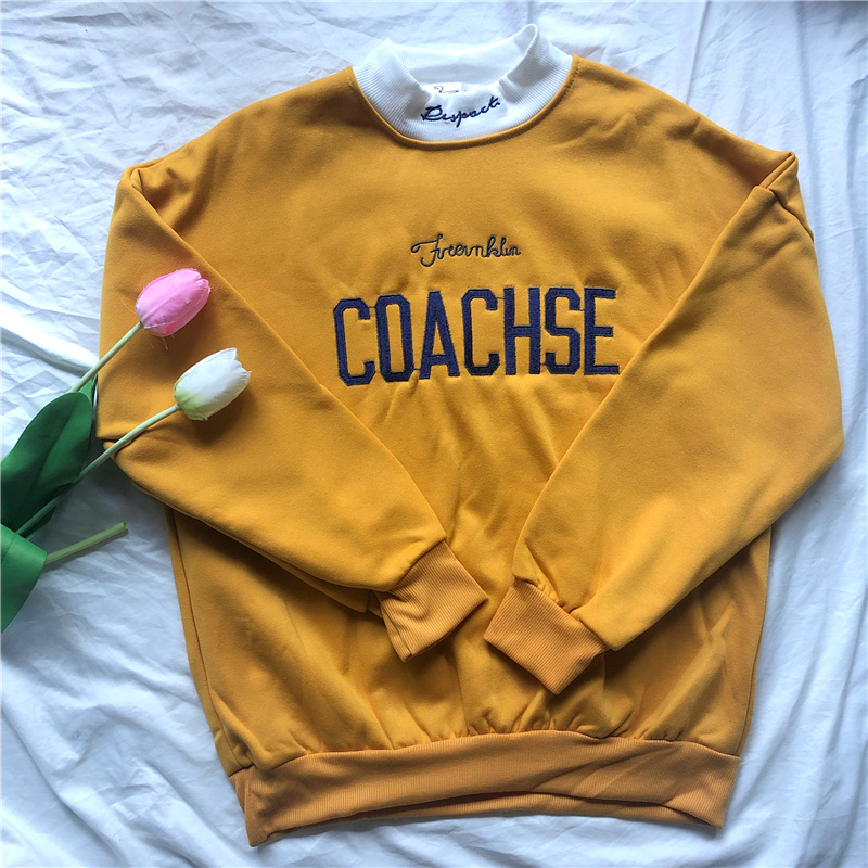 2018 autumn Winter new Fleece Pullover Thick Loose Women Hoodies Sweatshirt Letter embroidery Harajuku Casual yellow white tops
