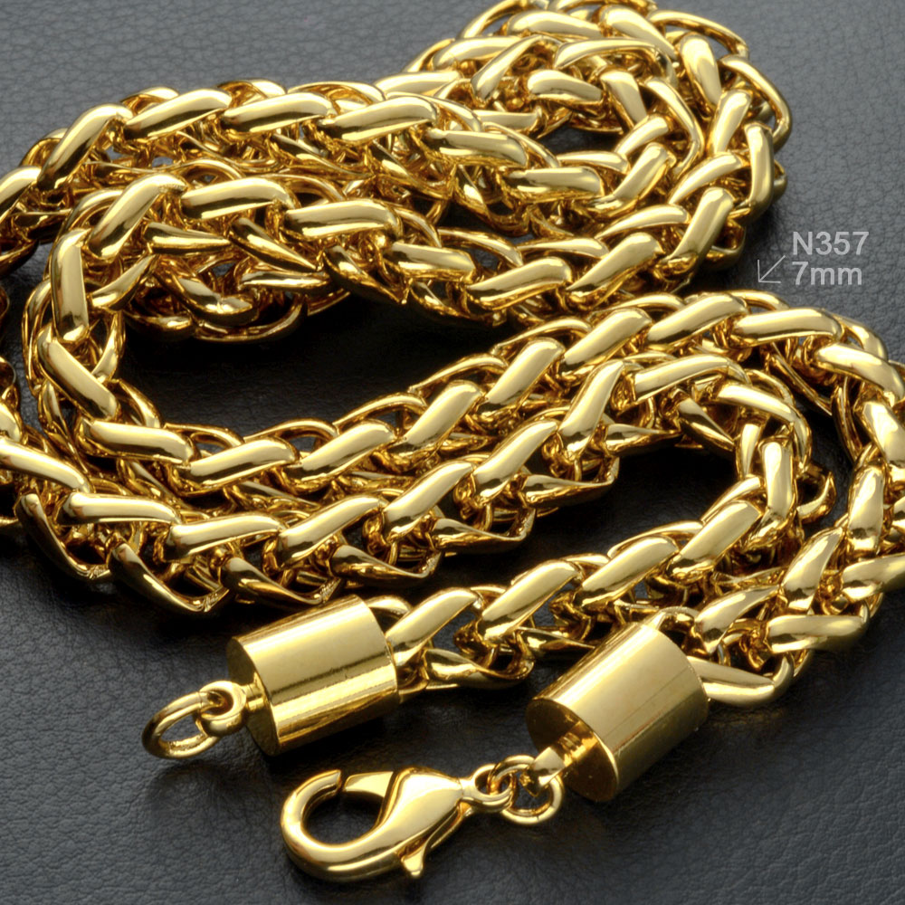 

18K 18CT Gold Filled Mens Weaved 50 60 70cm Lenght Heavy Chain Necklace (7MM)