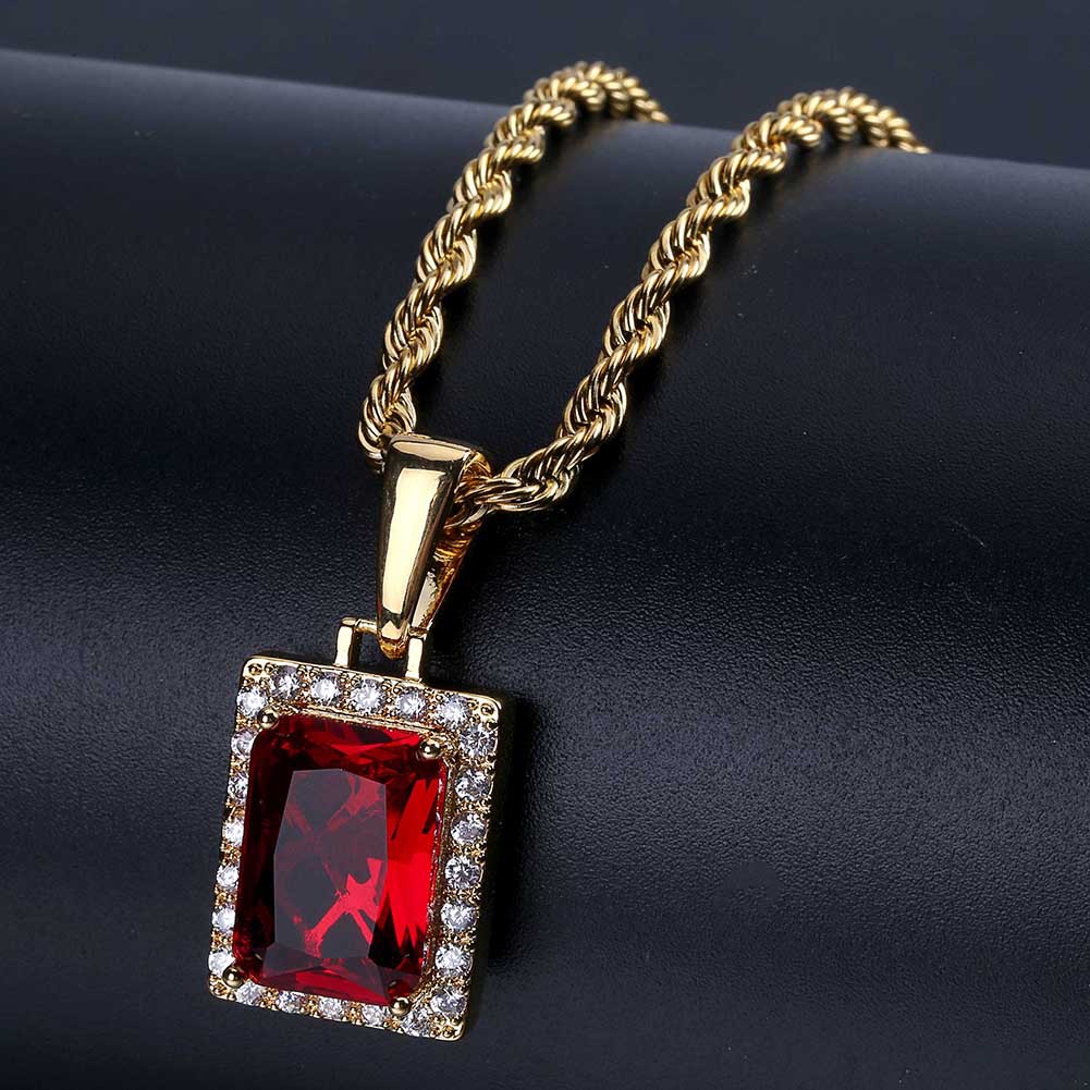 

Hip Hop Men Women Square Crystal Rhinestion Pendant Necklace Gold/Silver Color Micro Pave CZ Stone Chain Necklace