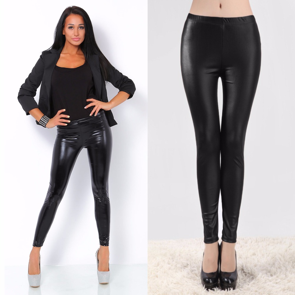 

Sexy Leggings Women 2017 Winter PU Leather Leggings Shiny Synthetic Black Slim Skinny Stretchy Pencil Legging Women Leggins