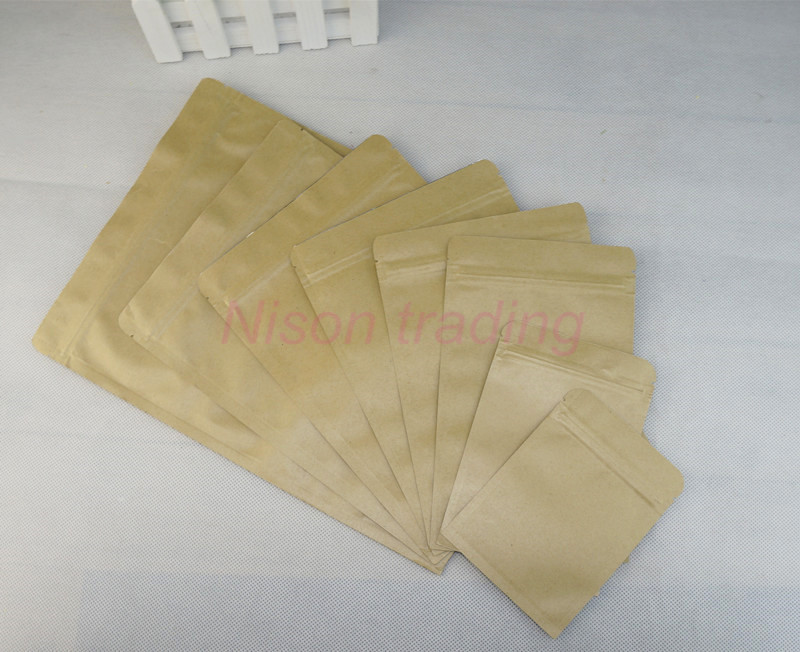 

100pcs/lot 9x13cm Brown Kraft Paper Aluminium Foil Ziplock Bag, Inner mylar surface paper Srotage coffee bean zipper pouch clip seal