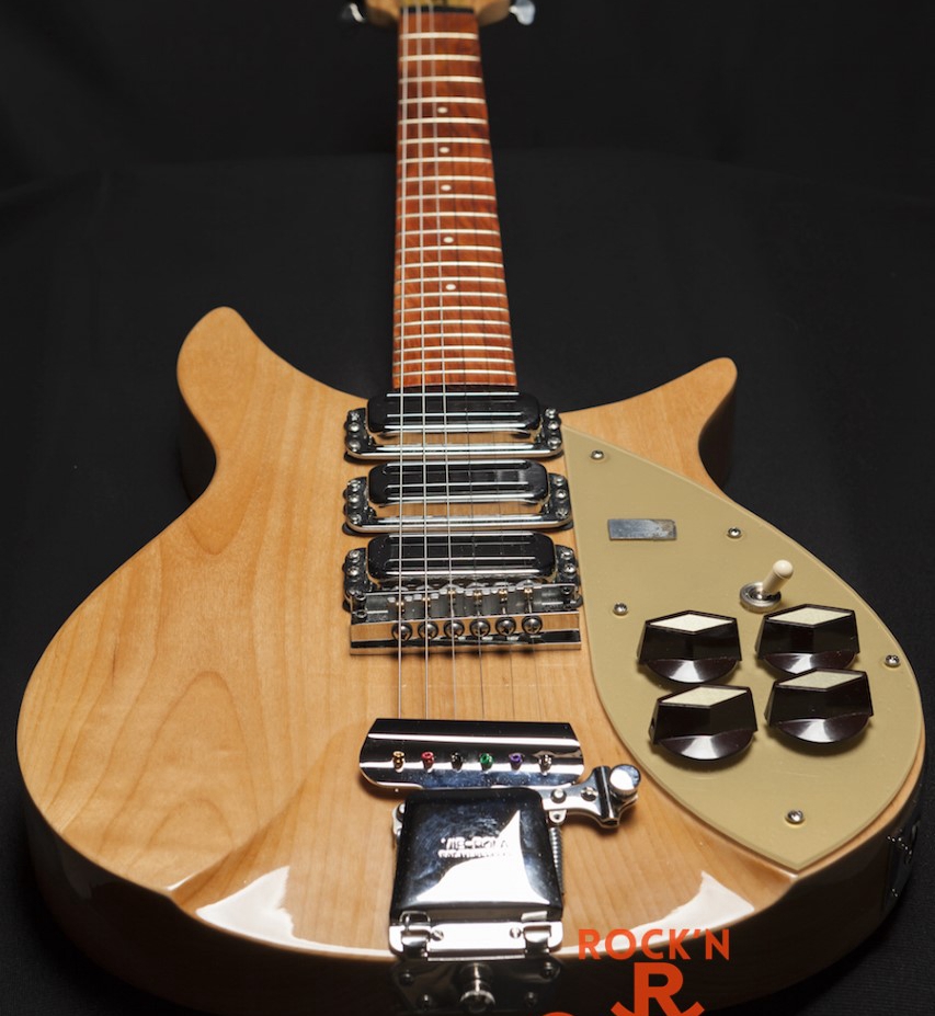 

Rare John Lennon 325 Short Scale Dark Natural Electric Guitar Gold Pickguard, Gold Truss Rod Cover, Vibrato Tailpiece, Red Gloss Fingerboard
