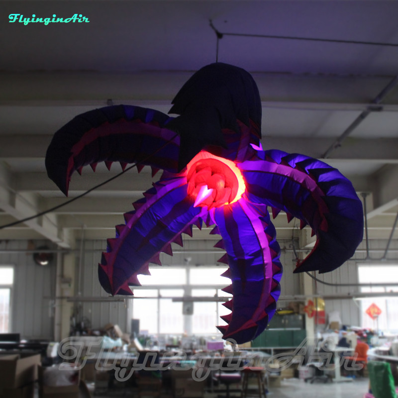 

Party Flowers Hanging Inflatable Artificial Flower Blue Starfish Balloon With LED Light For Concert Stage And Ceiling Decoration