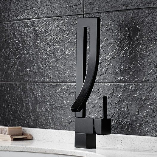 Deck Mount Black Curved Spout Basin Sink Faucet Creative Design Bathroom Mixers with Hot and Cold Water Lavatory Sink Taps B3279-image-415118681
