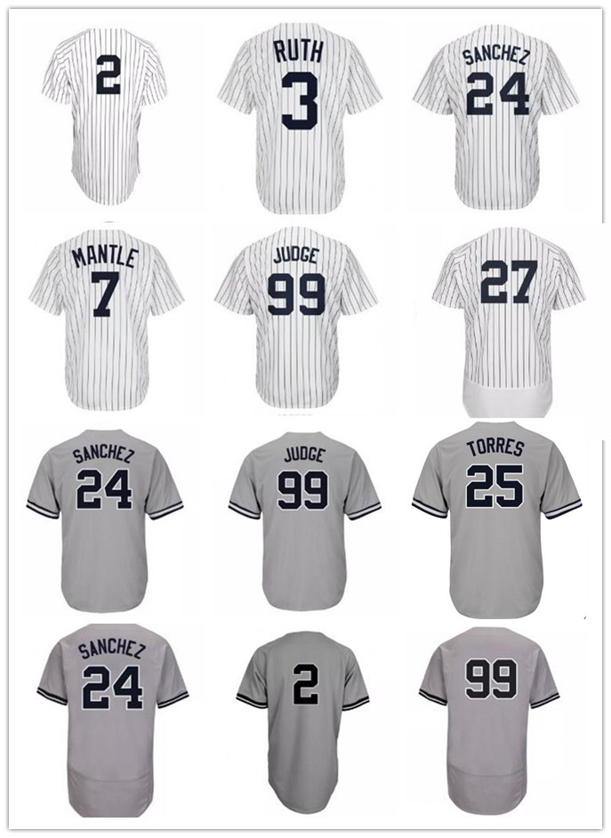 

2018 2019 25 Gleyber Torres Jerseys 99 Aaron Judge Jersey #2 3 Babe Ruth 7 Mickey Mantle 24 Gary Sanchez #27 New York Baseball Jerseys, Blue;black