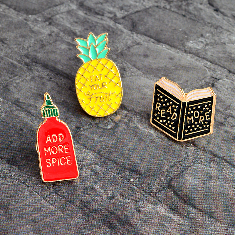 Yellow Pineapple Read More Book Brooches Pins Set Small Alloy Hat Backpack Badge Broach Wholesale Cheap Korea Style Jewelry Fashion Suit Pin-image-414593556