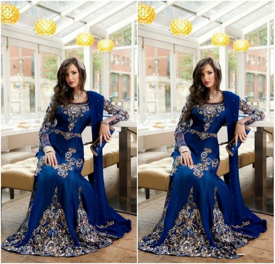 

Royal Blue Luxury Detail Indian Muslim Evening Formal Dresses 2018 Long Sleeve Plus Size Abaya Dubai Kaftan Arabic Occasion Prom Dress, Chocolate
