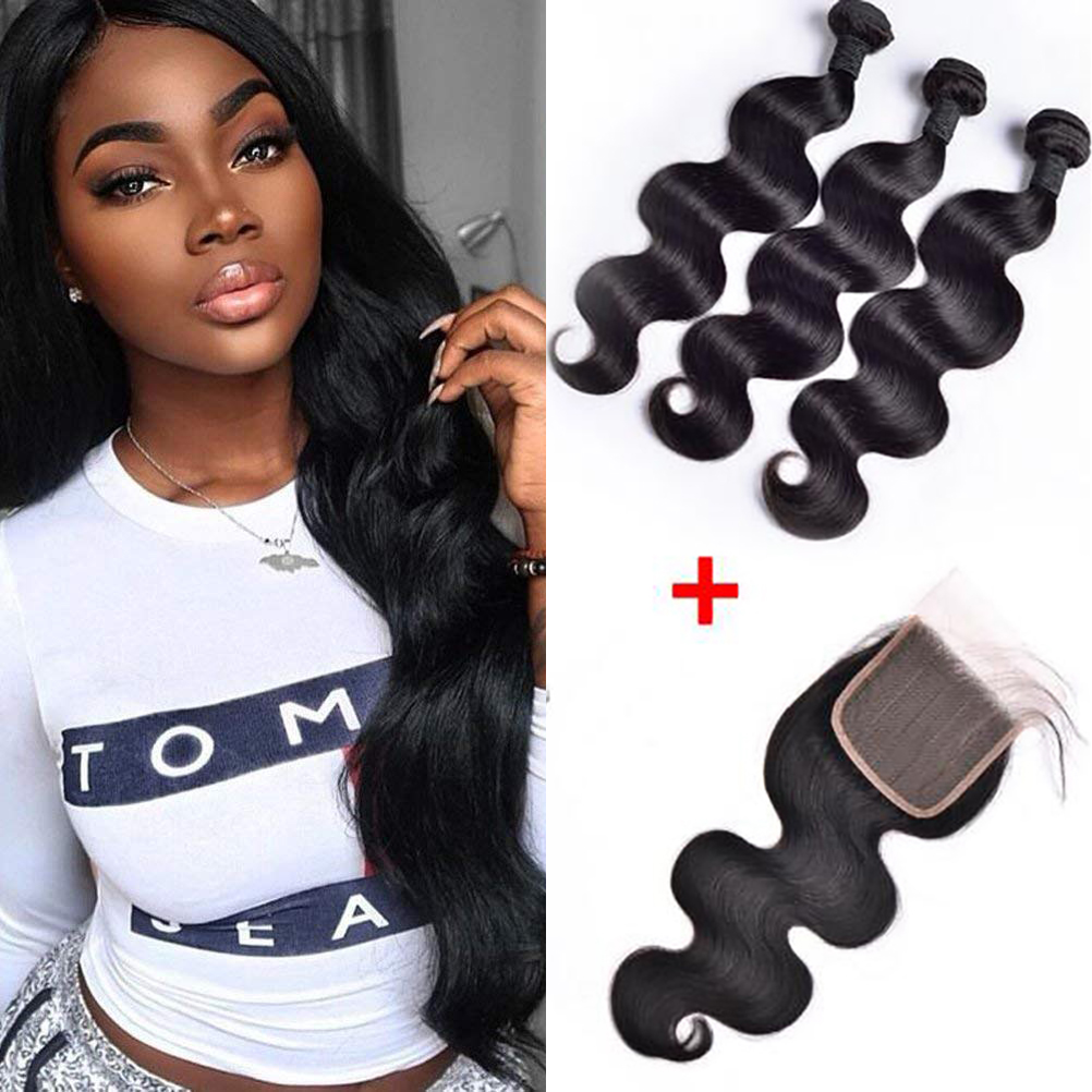 

Brazilian Straight Loose Deep Body Wave Curly Human Hair Weaves 3 Bundles With 4x4 Lace Closure Bleach Knots Closures, Loose deep with closure