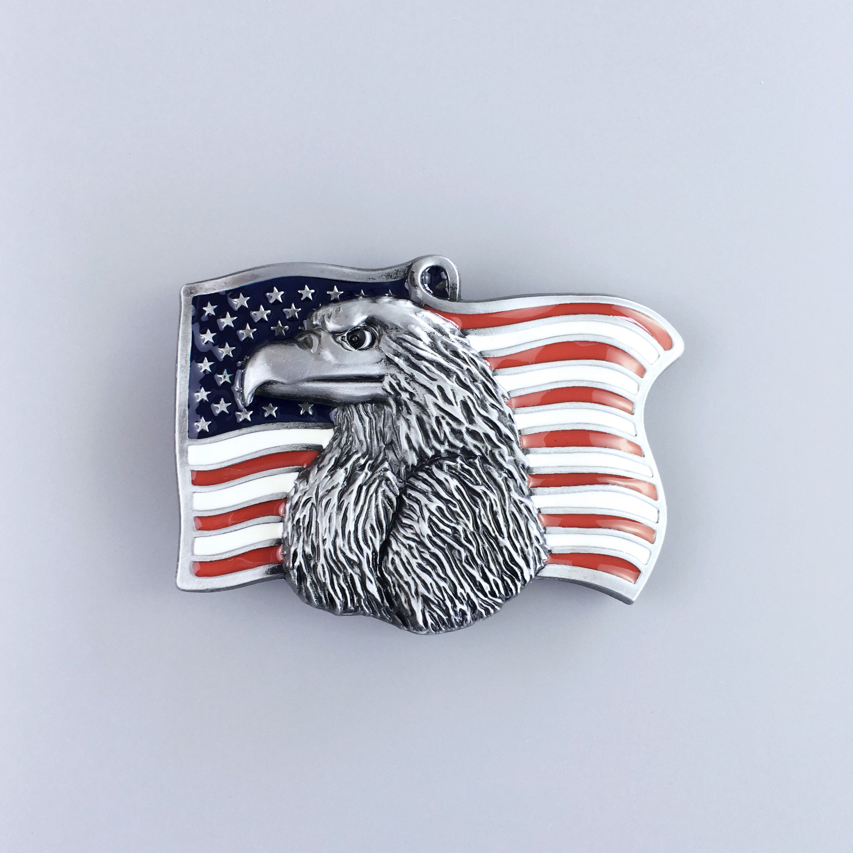 

New Vintage Enamel Eagle On Belt Buckle Gurtelschnalle Boucle de ceinture, Slivery;black