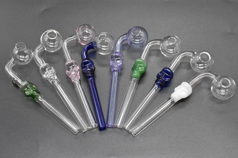 

wholesale 14cm Curved Glass Oil burners Glass Bong Water Pipes with different colored glass balancer for smoking hand smoking pipe