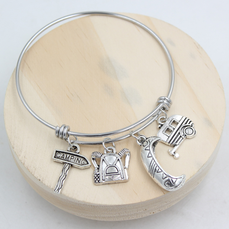 Bracelet en acier inoxydable fil réglable bracelets extensibles Bracelet Camping sac Bracelet à breloques camping-car cadeaux nouveautés