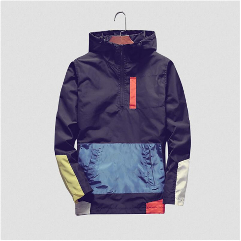 

Hooded Jackets Men 2018 New Patchwork Color Block Pullover Jacket Fashion Tracksuit Casual Coat New Fashion Hip Hop Streetwear, Gray