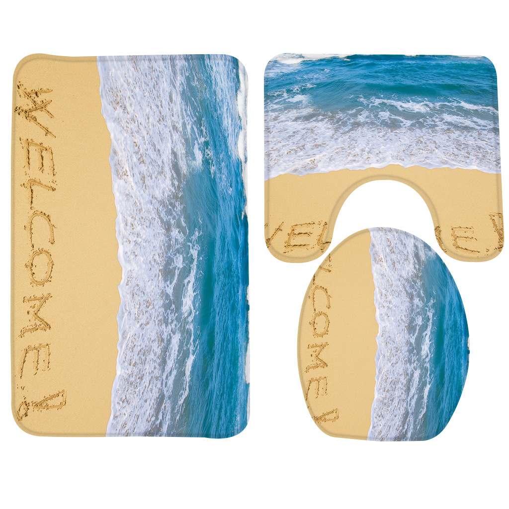 

2017 New Bath Mat Set 3PCS Beach Pattern Non Slip Bathroom Rug/Toilet Mat Set