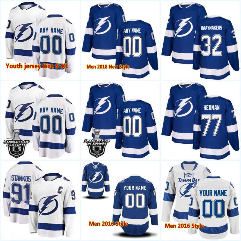 

New Season Andy Andreoff 86 Nikita Kucherov 90 Namestnikov 91 Stamkos 77 Hedman 27 McDonagh Tampa Bay Lightning Hockey Jersey, Blue 2018 stanley cup playoffs-