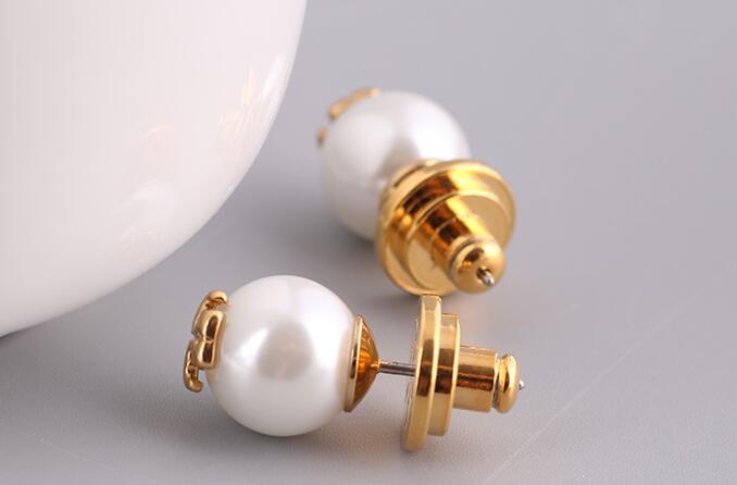 

free shipping Brand name Pearl beads stud Earring 18k gold plated women top quality jewelry Red/Blue/Black/White/Amber