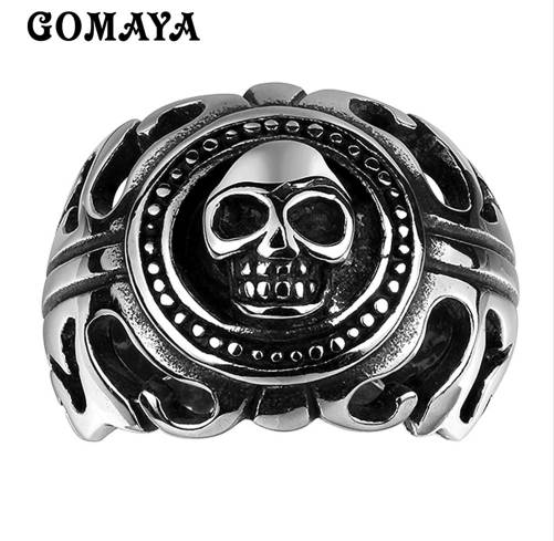 

GOMAYA Hollow Skull Mens Rings Retro Hip hop Rock'n Roll Gothic Halloween Anel Rings for Women Men Jewelry Wholesale