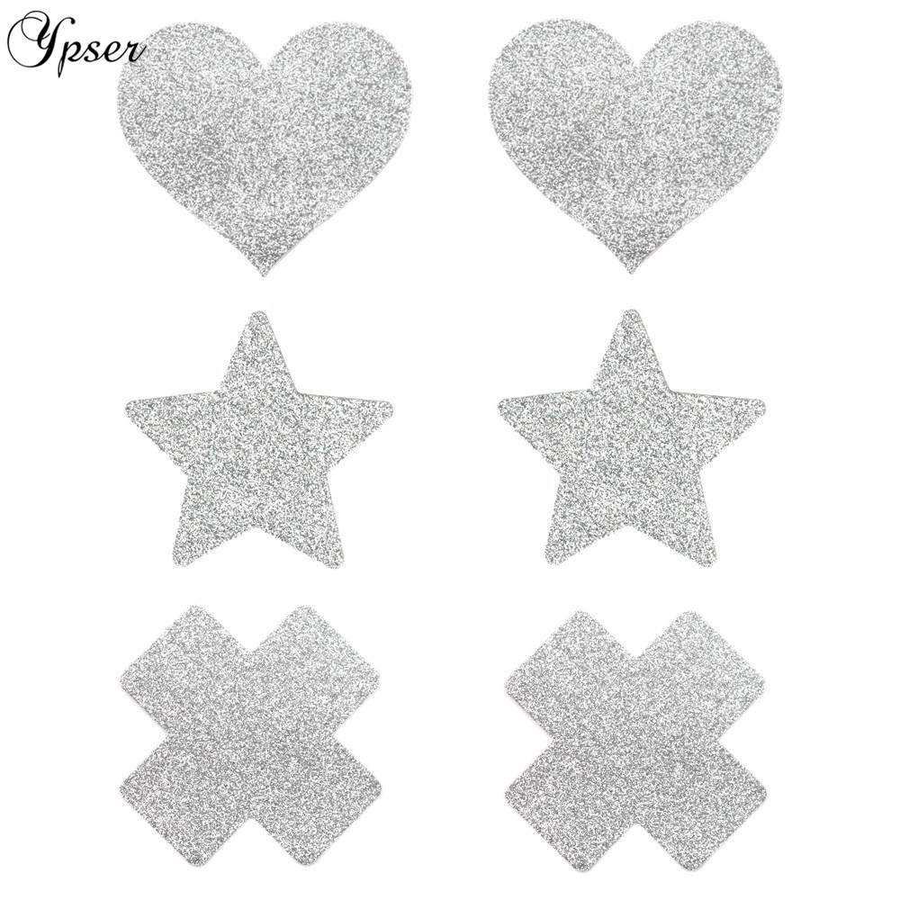 

Ypser 3 Pairs Mixed Silver Nipple Cover Breast Petals Milk Paste Disposable Adhesive Stain Fashion Pasties Heart Star Cross, Black;white