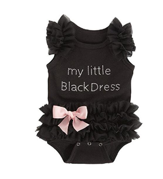 

INS Cute infantil girl puff sleeve rhinestone little black tutu dress toddler girl 0-36M baby girl princess romper clothing, As photo