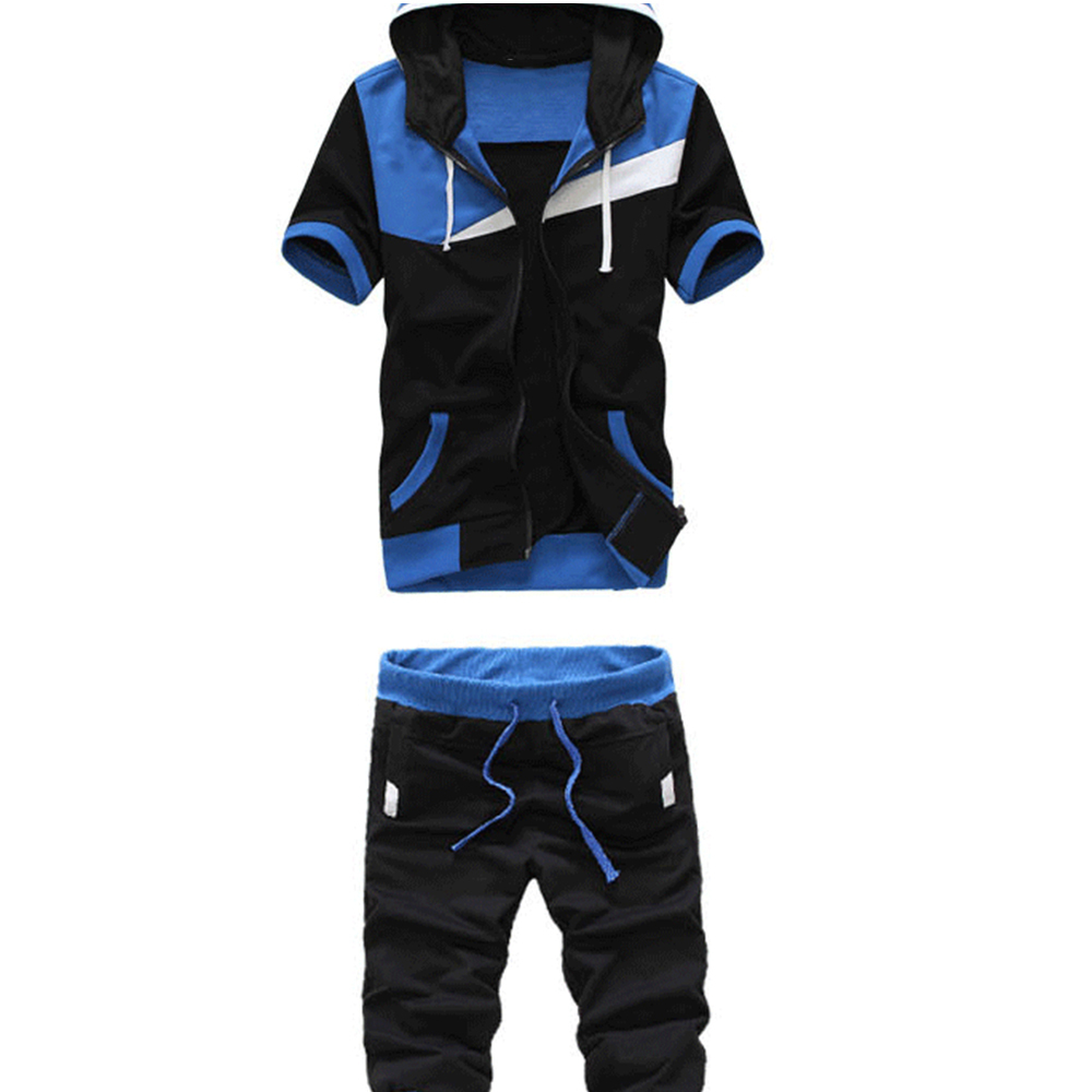 

FDWERYNH New Pattern Summer Man Short Sleeve Even Midnight Leisure Time Upon Seven Part Pants. Leisure Time Suit, Blue