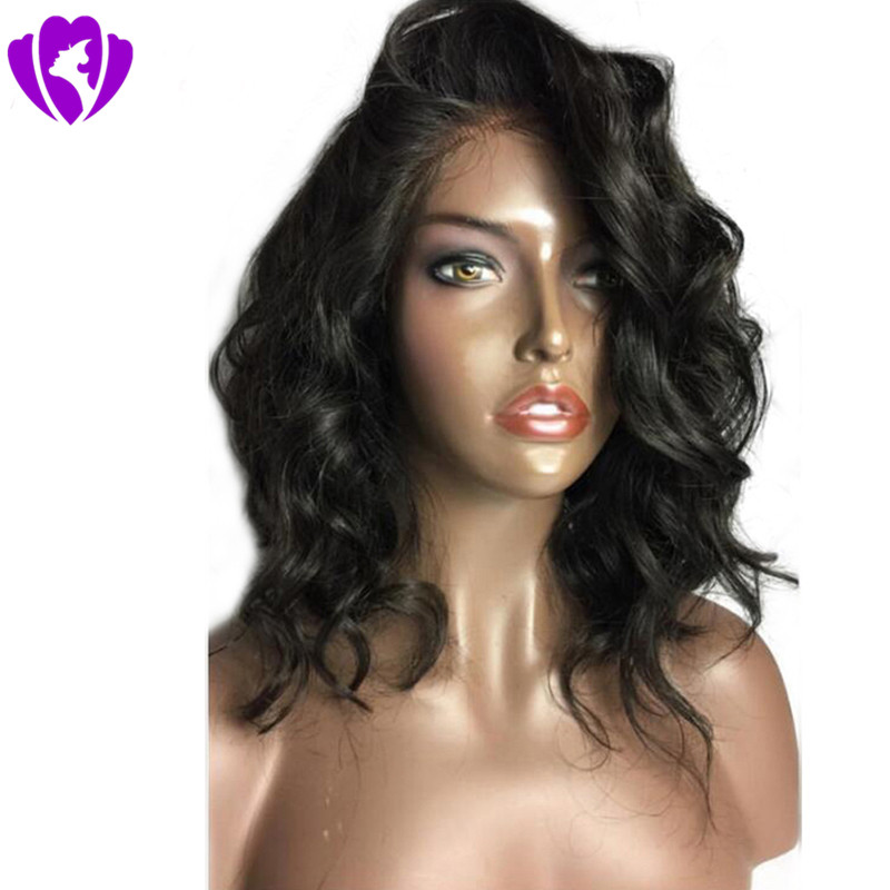 

Side part body wave short wig for women 150density bob style synthetic lace front wig with natural hairline middle parting, Natural color