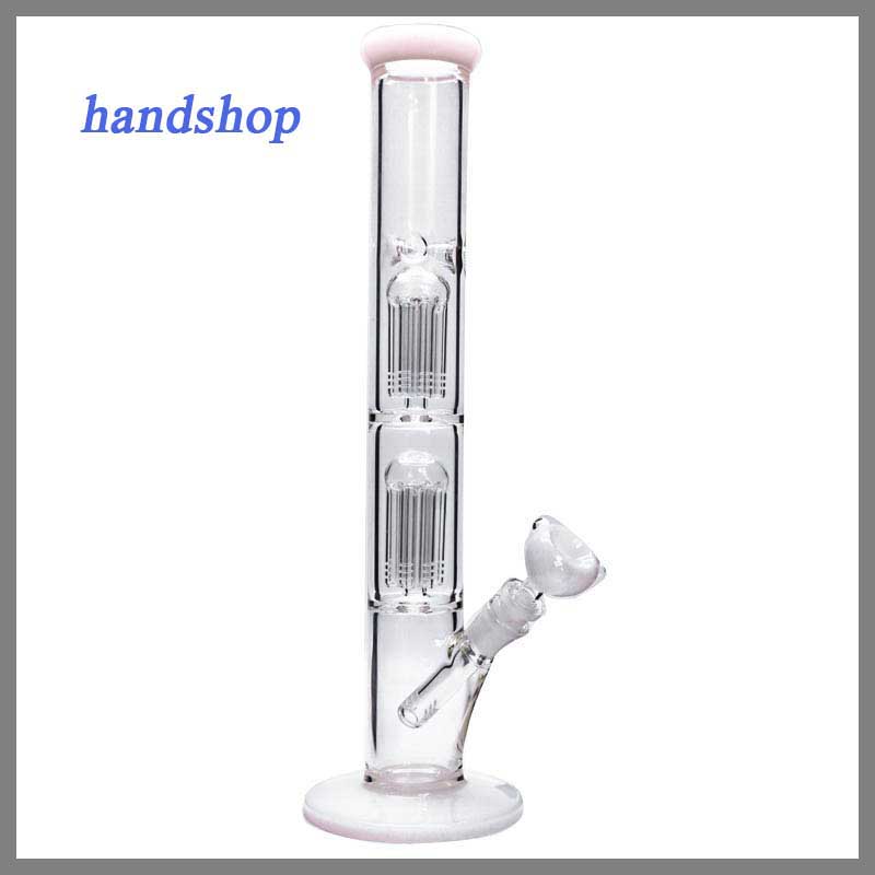 

Hookahs 2x-layer 8xarms glass percolator bong Big water pipe with ice notches complete 15.7 straight unique design,