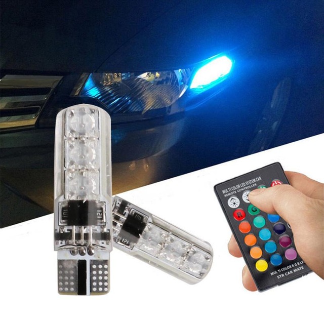 

Auto led light 10x T10 5050 LED RGB Multi-color Interior Wedge Side Light Strobe Remote Control car light bulbs