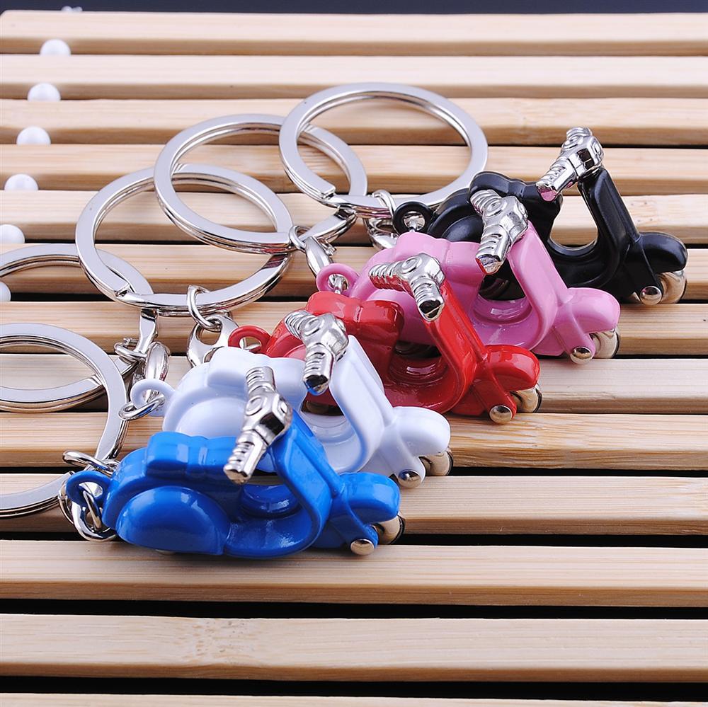 

New 5colors Cute Zinc Alloy Mini Scooter Model Keychain Metal Motor Keyrings Electric vehicle key ring, Silver