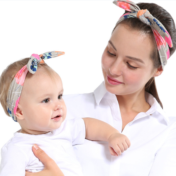

Mommy and me Matching Headbands Photo Prop Gift for Mom and Baby Adult And Baby Rabbit Ears Elastic Cloth Bowknot Headband JLC692-1, Mixed colors