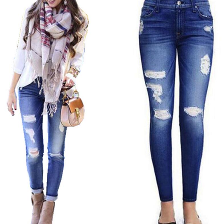 Wholesale-2018 autumn winter Europe & United States slim slimming jeans new designer brand Hiphop Skinny Ripped Destroyed Denim Jeans