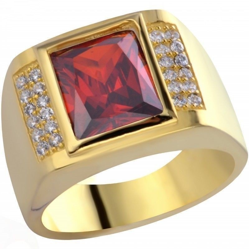 

5 colors Fashion jewelry Men's 18K Yellow Gold Filled Copper Zircon Wedding Ring Size 8/9/10/11/12/13/14/15#19